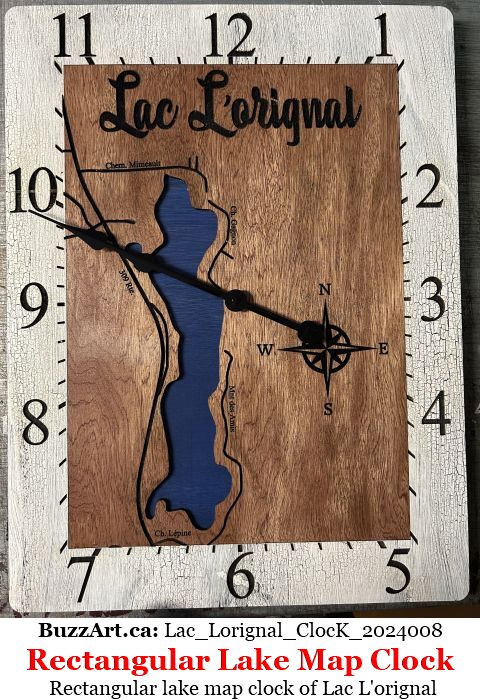 Rectangular lake map clock of Lac L'orignal